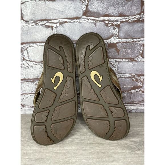 OLUKAI Ikoi Brown Leather Flip Flops Beach Sandals Men Sz 12M US/45EU 10360-1313 - Picture 16 of 16